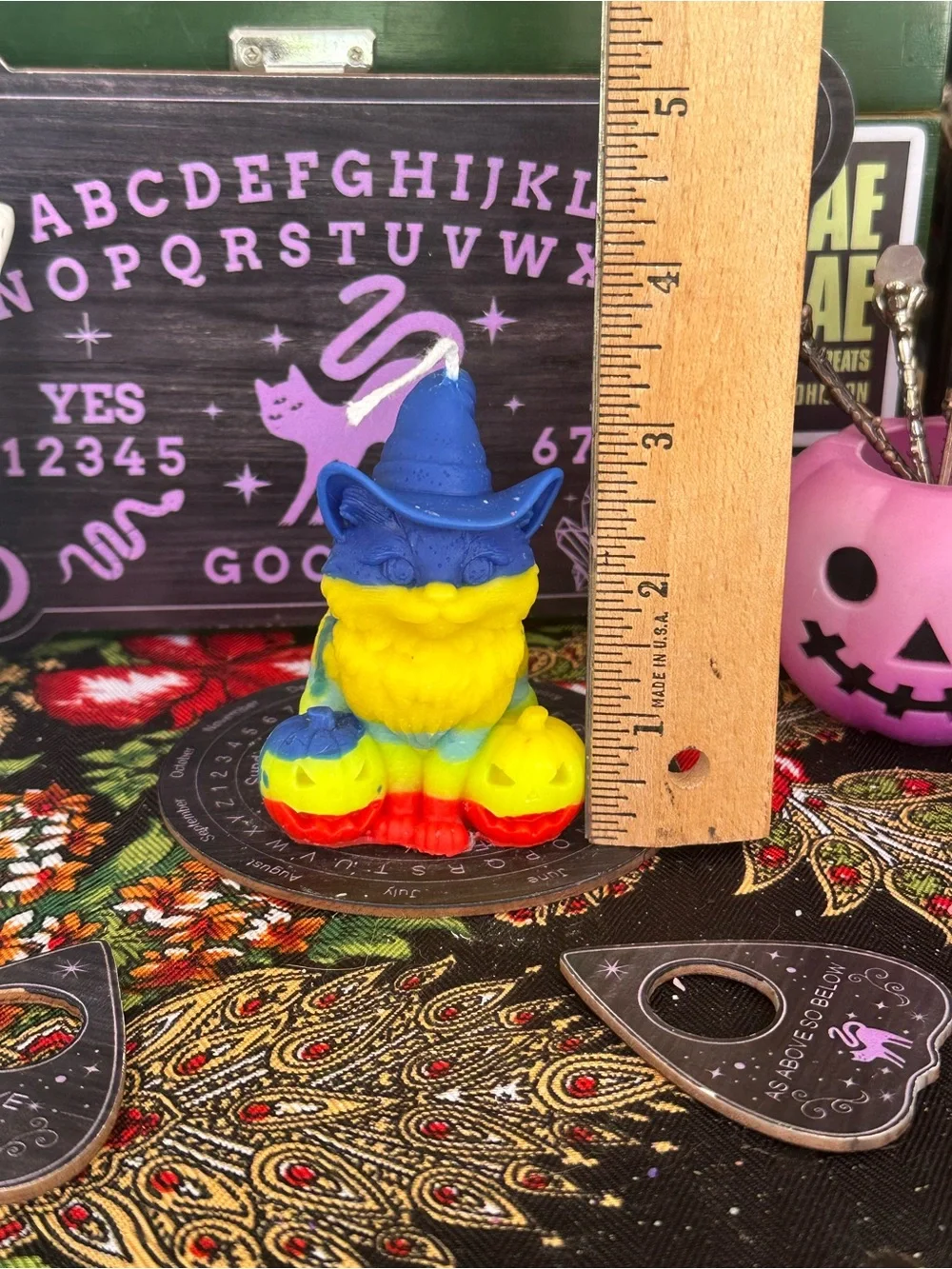 Witch Cat Halloween Candle | Rainbow Witch Cat Candle
